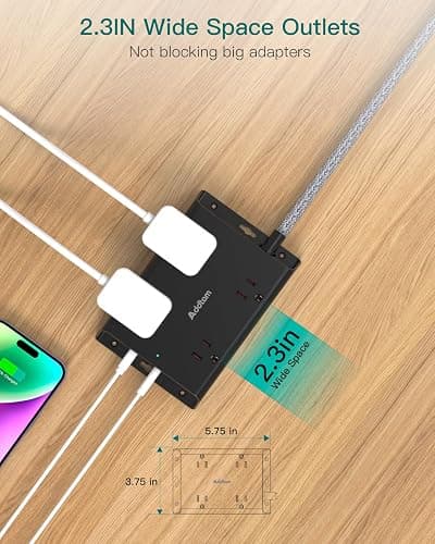 Surge Protector Power Strip, Addtam 5 ft Flat Plug Extension Cord with 4 USB Wall Charger(2 USB C Port), 4 Widely Outlets Desk Charging Station, Home Office and College Dorm Room Essentials, Black thumbnail 4