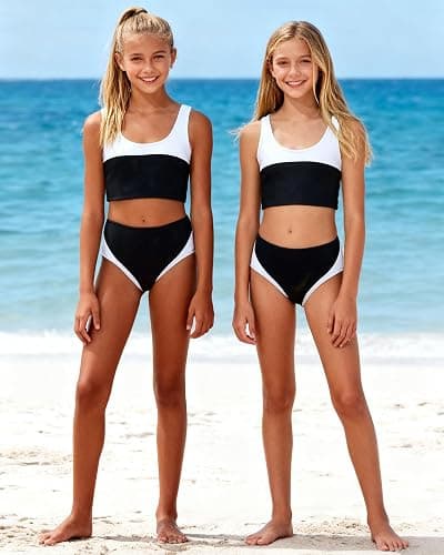 Kids4ever Girls Swimsuit 2 Piece Color Block Teen Bathing Suit Girl's Bikini Set Size 9-16Y thumbnail 3
