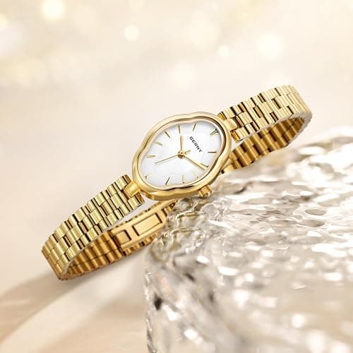 BERNY Gold Watches for Women Dainty Ladies Quartz Watch Vintage Copper Mirrors Shape Japanese Quartz Movement 3ATM Waterproof Fashion Female Wrist Watch Luxury Birthday Gifts thumbnail 4
