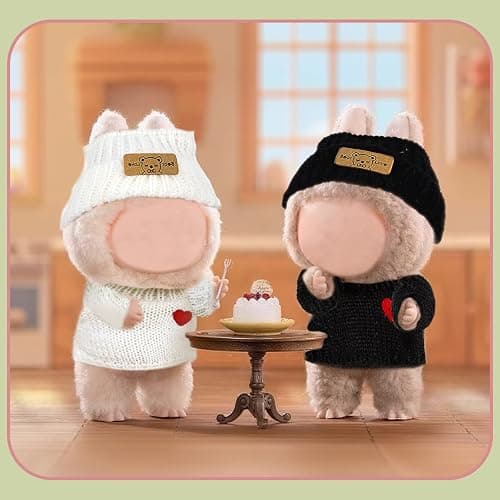 EUPSIIU 2 Pack Doll Outfits, 17CM Black & White Heart-themed Doll Outfit for Clothing with Hat, Cute Dress-Up Set for Plush Dolls & Dolls Accessories (Black,White) thumbnail 2