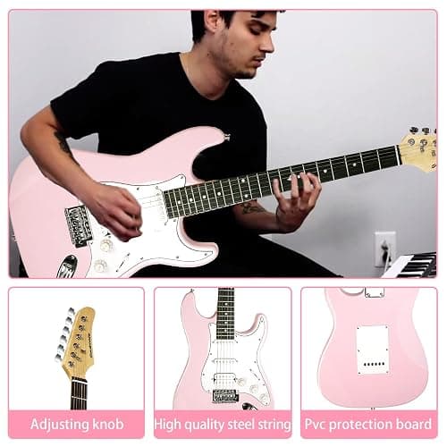 Soulmate 39 Inch Full Size Electric Guitar Starter Kit for Beginners Solid Body, HSS Pickups with 15W Amp, Gig Bag, Capo, Strap, Strings, Cable, Picks (Right-Handed,Pink) thumbnail 5