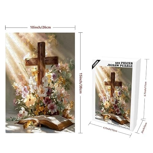 Great Jigsaw Puzzles for Adults 300 Pieces Religious Cross with Daisy Flowers Puzzles for Adults Toys Gift Family Decoration Kids Puzzle thumbnail 2
