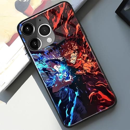 Akatxezy Satoru vs. Yuji Sukuna JJK Tempered Glass Glossy Anime Phone Case - Soft Silicone Protection Shell, Manga Character Design for iPhone 15 thumbnail 6