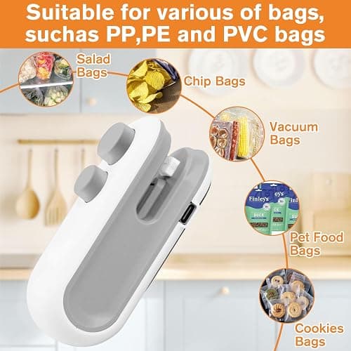 Mini Bag Sealer, 2026 2-in-1 USB-C Rechargeable Snack Bag Sealer, Magnetic Food Sealer with Cutter Bag Resealer Machine Handheld Heat Sealer for Plastic Snack Bags Freshness thumbnail 5