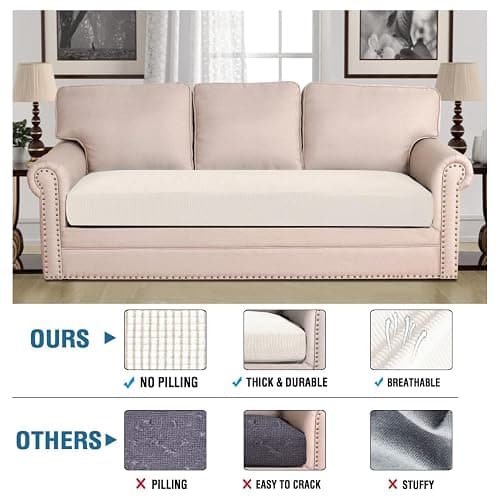 H.VERSAILTEX Super Stretch Individual Seat Cushion Covers Sofa Covers Couch Cushion Covers Slipcover Sets Thick Jacquard Textured Twill Fabric (1 Piece Sofa Cushion Cover, Porcelain White) thumbnail 3