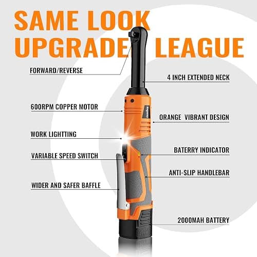 Bingoway 3/8" Extended Electric Ratchet Wrench Set, 45ft-lbs Cordless Long Neck Power Ratchet Wrench Kit with 2pcs Batteries, LED Light, 9 Sockets, Toolbox, Variable Speed, For Housework, Car Repair thumbnail 6