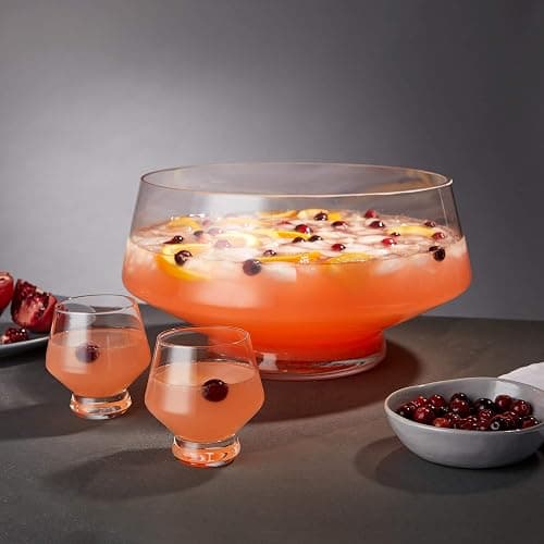 Viski Glass Punch Bowl with Footed Base, Large Modern Punch Bowl for Parties, Serveware for Cocktails, Sangria, Clear, 2.5 gal thumbnail 2