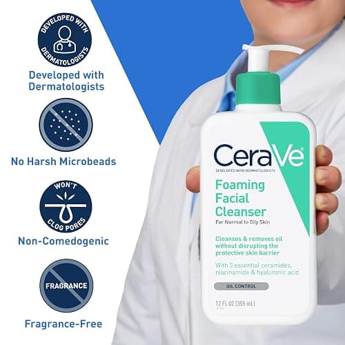 CeraVe Foaming Facial Cleanser, Daily Face Wash for Oily Skin, Hyaluronic Acid + Ceramides + Niacinamide, Fragrance Free & Paraben Free, Non-Drying Oil Control Face Wash, 19 Fluid Ounce thumbnail 4