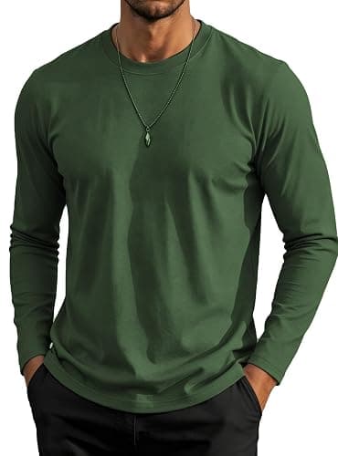 KINGFEN Men's Crewneck T-Shirt Long Sleeve Cotton Casual Pullover Basic Tee Shirts - Image 1