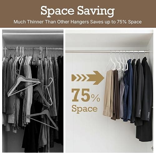 HOUSE DAY White Velvet Hangers 60 Pack, Non Slip Clothes Felt Hanger Heavy Duty for Coat, Premium Slim Space Saving Suit Hangers for Closet Organizer, 360° Rotating Silver Hook thumbnail 4