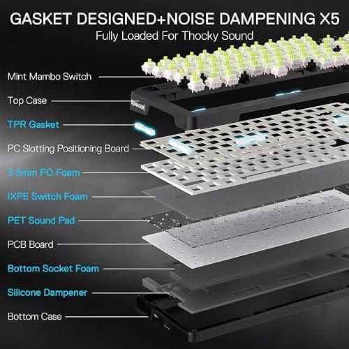 Redragon K724 PRO Wireless Gasket Gaming Keyboard w/Hype Screen & Knob, 81-Key Mechanical Keyboard, Easy-Control 1.14’’ TFT Info Display, 5-Layer Noise Dampening, Custom Linear Switch thumbnail 5