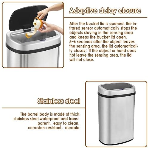 display4top Stainless Steel Automatic Touchless Kitchen Bathroom Sensor Bin,Trash Can,Touch Bin (58LRound) thumbnail 6
