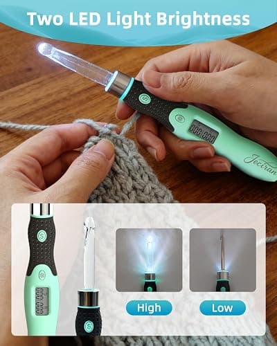 Jeciran Upgraded Light Up Counting Crochet Hook Set,Light&Counter,24-in-1 | Ergonomic anti-slip grip with LED illumination, real-time row tracking,and smooth interchangeable heads for arthritic hands. thumbnail 4