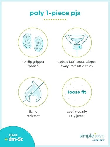 Simple Joys by Carter's Toddlers and Baby Boys' Loose-Fit Flame Resistant Fleece Footed Pajamas, Pack of 3 - 2T - Grey Construction/Navy Dinosaur/Orange Stripe thumbnail 5