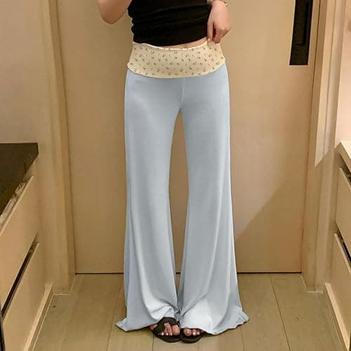 Coquette Cute Fold Over Yoga Pants Women Priscilla Wide Leg Flare Leggings Aesthetic Workout Clothes Y2k Bottoms thumbnail 4
