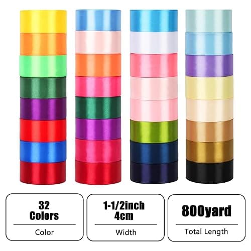 NESCCI 800 Yards Ribbon,1-1/2 Inch Satin Ribbon,Single Face Satin Ribbons, Perfect for Gift Wrapping,Wedding Decoration,Handmade Bows,Wrapping Bouquet and More thumbnail 3