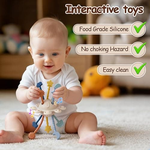 TYRY.HU Silicone Baby Sensory Montessori Toys,Silicone Pull String Fidget Toys for Babies 18 Months+, Travel Toy for Plane, Car, and Stroller, Early Educational Fine Motor Skills Toy for Toddlers thumbnail 4