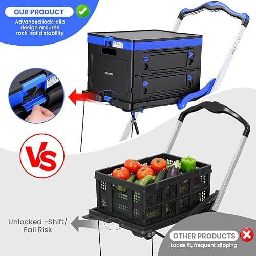 Collapsible Shopping Cart with Wheels Multi use Functional Collapsible Carts Mobile Folding Trolley, Collapsible Hand Truck and Dolly, Grocery Cart with Storage Crate Platform Hand Truck(Blue) thumbnail 8