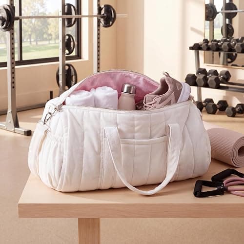 Klyyo Clyro Large Quilted Duffle Bag for Women Gym Tote Bag with Pink Lining Multi-pocket Weekender Overnight Hospital Labor Tote for Sports Workout thumbnail 2