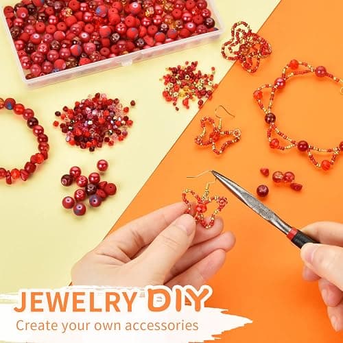 Rired 27 Glass Beads for Jewelry Making, 900pcs Red Bead Jewelry Making kit, 8mm Round Assorted Beads with Bicone and Seed Beads for Bracelet Making thumbnail 4