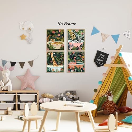 Boat Wades Funny Animal Bathroom Unframed Wall Art Prints,Colorful Kids Bathroom Decor Posters & Prints,Jungle Animal Decor Wall Art Posrters 8x10 Set Of 4 thumbnail 3