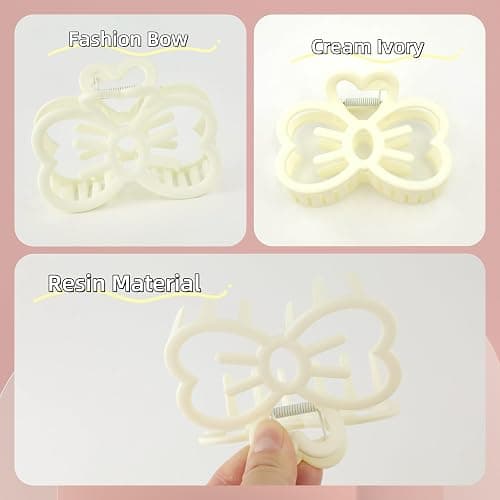 2 Pcs White and Pink Bow Claw Clips Kawaii Animal Barrettes Accessories for Women Girls Medium Cute Fun Cat Jaw Clip for Valentines Birthday Back to School Gifts thumbnail 3