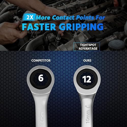 DISEN 10Pcs Ratcheting Wrench Set SAE & Metric Ratchet Wrench Set with Rack Organizer, Premium CR-v Steel, 12 Point, 72 Teeth,Box End and Open End Ratcheting Wrench Set,Metric 10-15mm&SAE 3/8''-5/8'' thumbnail 6