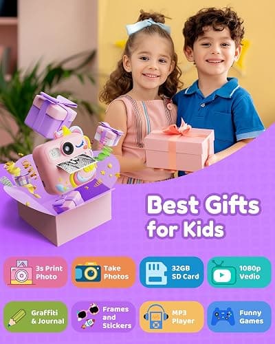 KOKODI Kids Camera Instant Print, Toddler Cameras Christmas Birthday Gifts for Girls Age 3-12, Digital Video Instant Printable Camera for Kids,Toys for Ages 5-7 Girls (Pink) thumbnail 2