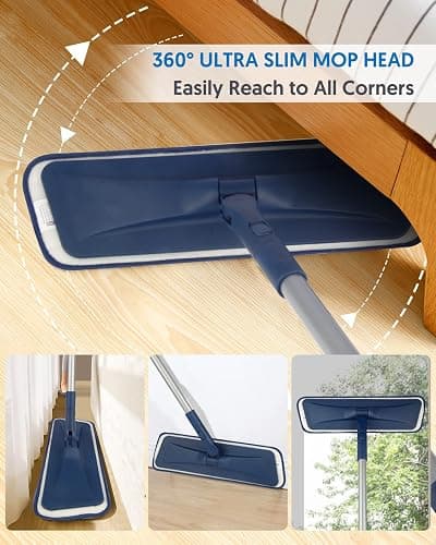 BPAWA Microfiber Mops for Floor Cleaning: Flat Mop for Wood Laminate Tile | 4 Washable Chenille Pads fit for Swiffer PowerMop, 59" Adjustable Handle, Dry Wet Mopping Home Hardwood Vinyl Multi-surfaces thumbnail 5