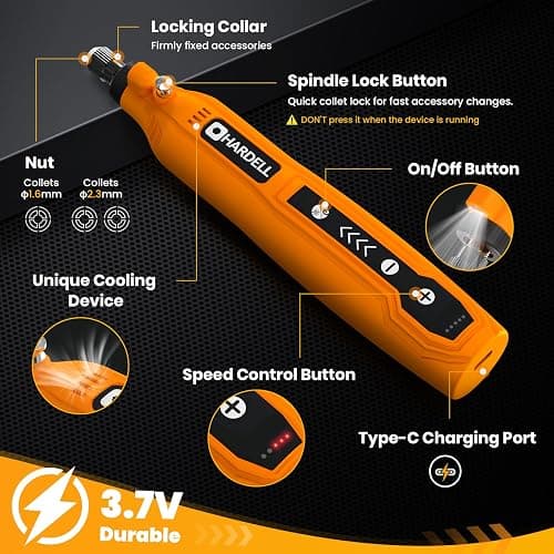 HARDELL Mini Cordless Rotary Tool, 5-Speed and USB Charging Rotary Tool Kit with 69 Accessories, Multi-Purpose 3.7V Power Rotary Tool for Sanding, Polishing, Drilling, Etching, Engraving, DIY Crafts thumbnail 2