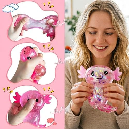 Axolotl Squishy Stress Relief Ball, Glitter Axolotls Squishies Toy, Squishies Squeeze Sensory Axolotl Toys, Cute Malt Sugar Axolotl Toy Fidget Toys Adults Fidget Toy for Kids Youth Adult thumbnail 3