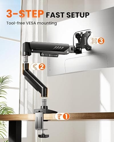 ErGear Single Monitor Arm, Fully Adjustable Monitor Mount for 13–34 Inch Screens, Fast Install Computer Monitor Stand with Tool-Free VESA Mount, Cable Management, Holds 19.8 lbs, Max VESA 100x100mm thumbnail 5
