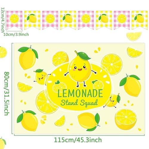 45 x 31 Inch Lemonade Stand Table Cloth and Hanging Banner Kit for Kids Lemon Party Supplies Lemonade Stand Backdrop Sign Lemon Cutout Centerpiece for Summer Beach Picnic Birthday Party Decorations thumbnail 3