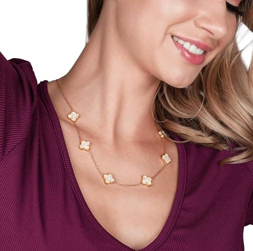 SHINYY Four Leaf Clover Choker Necklace for Women | 18K Gold Plated Lucky 4 Leaf Jewelry | Trendy Gifts for Her thumbnail 3