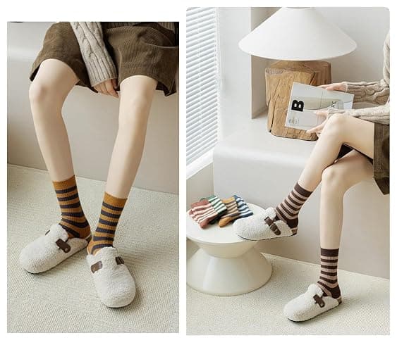 FORJMMP 5/10 Pairs Retro Style Colorful Striped Socks, Cute Athletic Crew socks for Women thumbnail 5