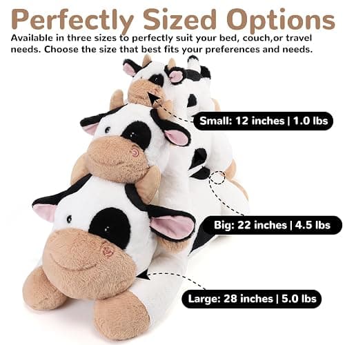 gnomantic Cow Weighted Stuffed Animals - 22 Inch 4.5 Pounds Weighted Plushies Cow Stuffed Animals - Big Plush Pillow - Cute Plush Toys Gifts for Kids & Adults (22" 4.5 lbs) thumbnail 3