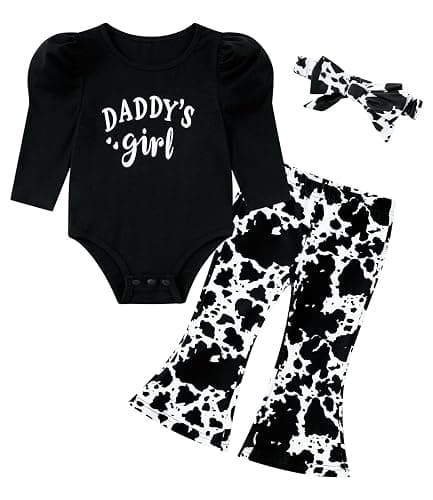 grehava Baby Girl Romper Set and Bell Bottom Pant with Bow Headband Infant Fall Outfit 6-18 Month - Image 1