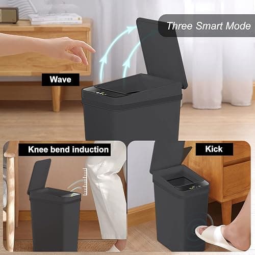 Yatmung Touchless Bathroom Trash Can - 2.5 Gallon Smart Trash Can Sensor Motion - Skinny Trash Bin with Lid - Electric, Narrow, Plastic, Auto Open - Small Slim Automatic Garbage Can (Black) thumbnail 2