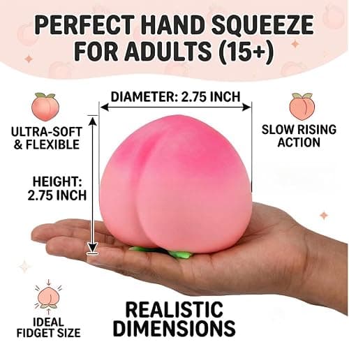 Pink Peach Squishy Toy, Slow Rising Stress Relief Fidget Toy | Realistic peach squishy shape, slowly rebounds after squeezing, relieves stress, cute desk decor & gift thumbnail 2