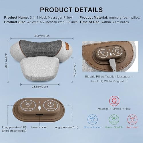 Lifiora 3-in-1 Neck Massager Pillow with Heat & Gentle Support, Deep Relaxation for Neck, Massage Pillow for Shoulder & Back, Ergonomic Pillow Design for Daily Comfort at Home or Office thumbnail 4