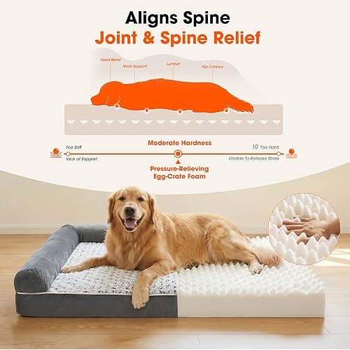 EOBUSKOR Waterproof Short Plush Orthopedic Sofa Dog Bed for Large Dogs | 28D High-Density Foam, Fully Removable Bolsters & Pads, Washable Rose Swirl Short Plush, 100% Waterproof Liner, Non-Slip Base thumbnail 2