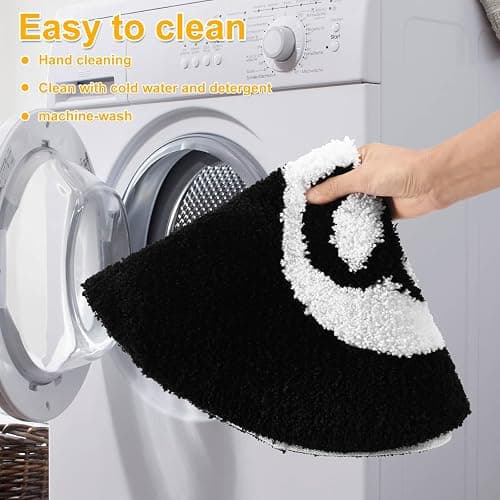 Gatphy 8 Ball Rug Simulation Billiards Round Rugby Decorative Carpet 60CM 80CM Absorbent Non Slip Soft Bath Mat Machine Washable for Living Room Party Decorations (Black, 60X60) thumbnail 7