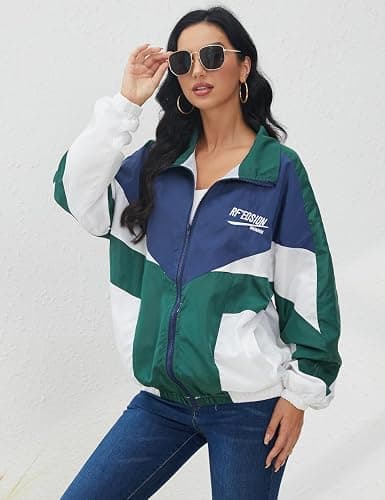 Wyeysyt Women's Y2k Jacket Zip Up Lightweight Windbreaker Jacket Varsity Oversized Sport Jacket Y2k Clothing 90s Jacket thumbnail 3