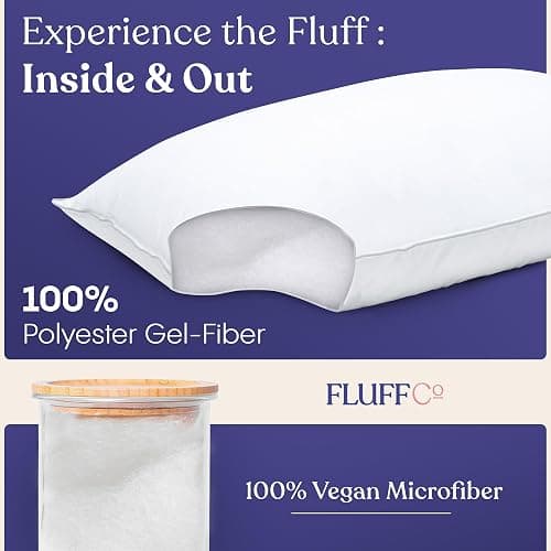 FluffCo Down Alternative Pillows Standard/Queen Size Set of 2 - Queen Bed Pillows for Sleeping - Made in USA - Cooling Surface and Machine Washable for Side, Back, and Stomach Sleepers - Gift for Home thumbnail 2