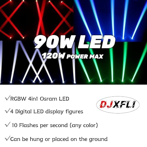 90W LED Moving Head DJ Lights Mini Beam Stage Lights Super Bright Spot RGBW 4IN1 DMX 512 12CH Sound-Activated for Wedding DJ Party Stage Lighting (90W, 2) thumbnail 5