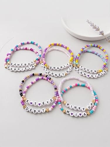 Gujjdgk 10 PCS Friendship Bracelets for KATSEYE Merch,Y2K Aesthetic Bracelets Gifts for Concert Outfits, Stackable Polymer Clay Letter Jewelry Accessories for Women & Men thumbnail 5