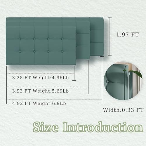 CQXMJT Twin Headboard, Tool-Free 60s Installation - 4" High-Density Foam Upholstered Headboard with Side Pockets, Non-Slip Linen Headboard for Dorm/Renter/Small Bedroom, Grass Green thumbnail 3
