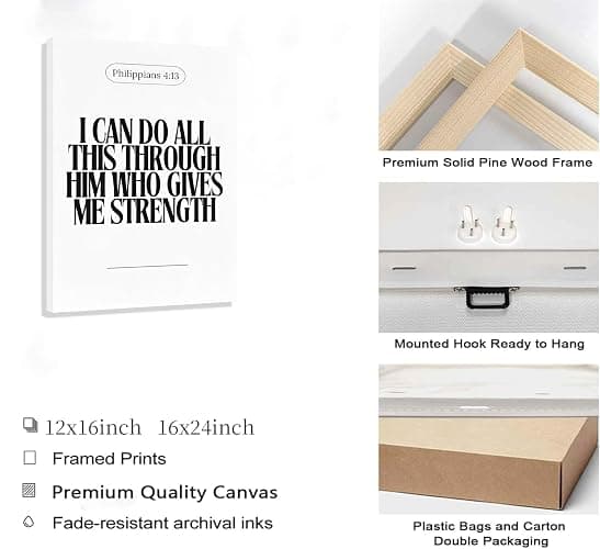 3Pcs Black and White Bible Verse Canvas Wall Art Christian Posters Faith Scripture Prints Inspirational Wall Decor Minimalist Jesus Pictures for Home Living Room Bedroom Framed thumbnail 6