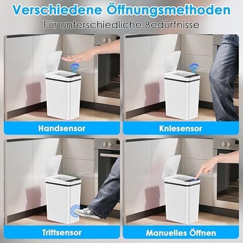 Gaethra 2er Set Mülleimer mit Sensor, 12L Automatischer Elektrischer Deckel Sensor, 3 Betriebsmodi, Leise Wasserdicht Intelligenter Abfallbehälter, für Küche Büro Wohnzimmer Badezimmer (2 er Weiß) thumbnail 3