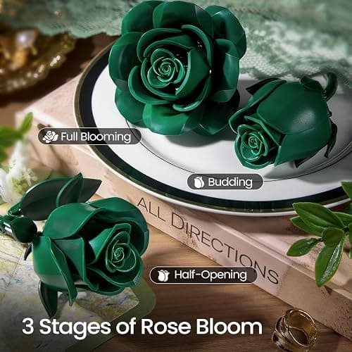 iATOM Green Rose Bouquet Building Set, 12Pcs Fake Flowers Botanical Collection for Adult, Valentine's Day Gift and Saint Patricks Day Decorations for Her/Girlfriend/Mom/Wife/Couple thumbnail 3